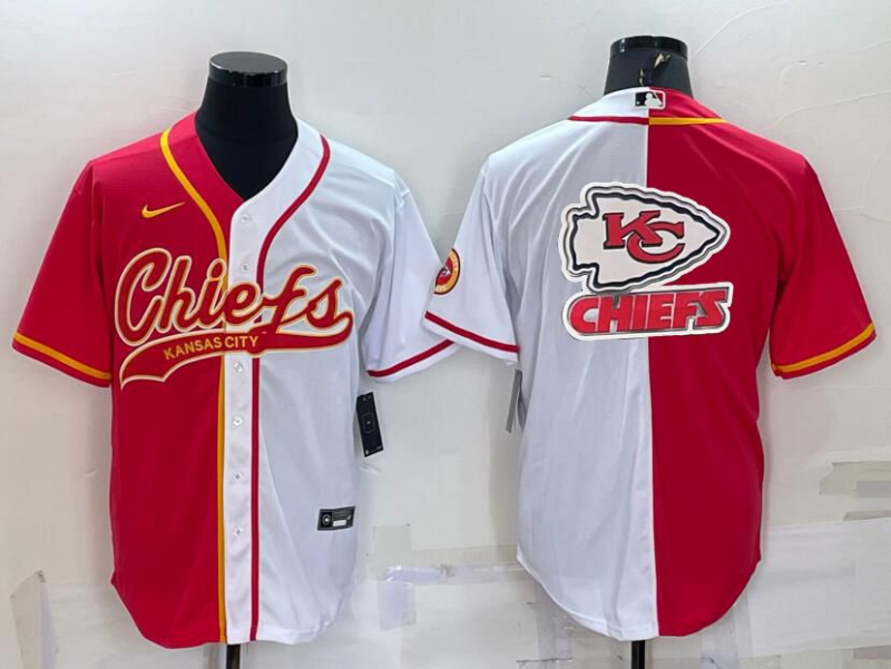 Men's Kansas City Chiefs Red/White Team Big Logo With Patch Cool Base Stitched Baseball Jersey